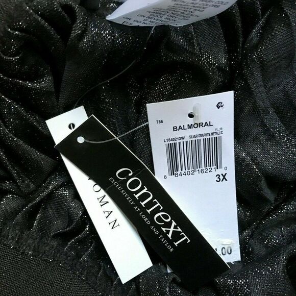 Context Lord & Taylor Balmoral Silver Graphite Metallic Knife Pleat Skirt 3X NEW - Picture 5 of 5